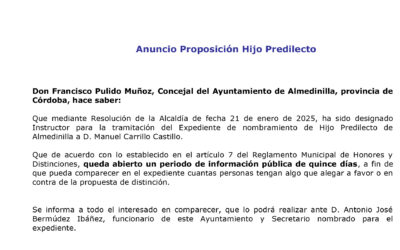 Propuesta de nombramiento como Hijo Predilecto a D. Manuel Carrillo Castillo