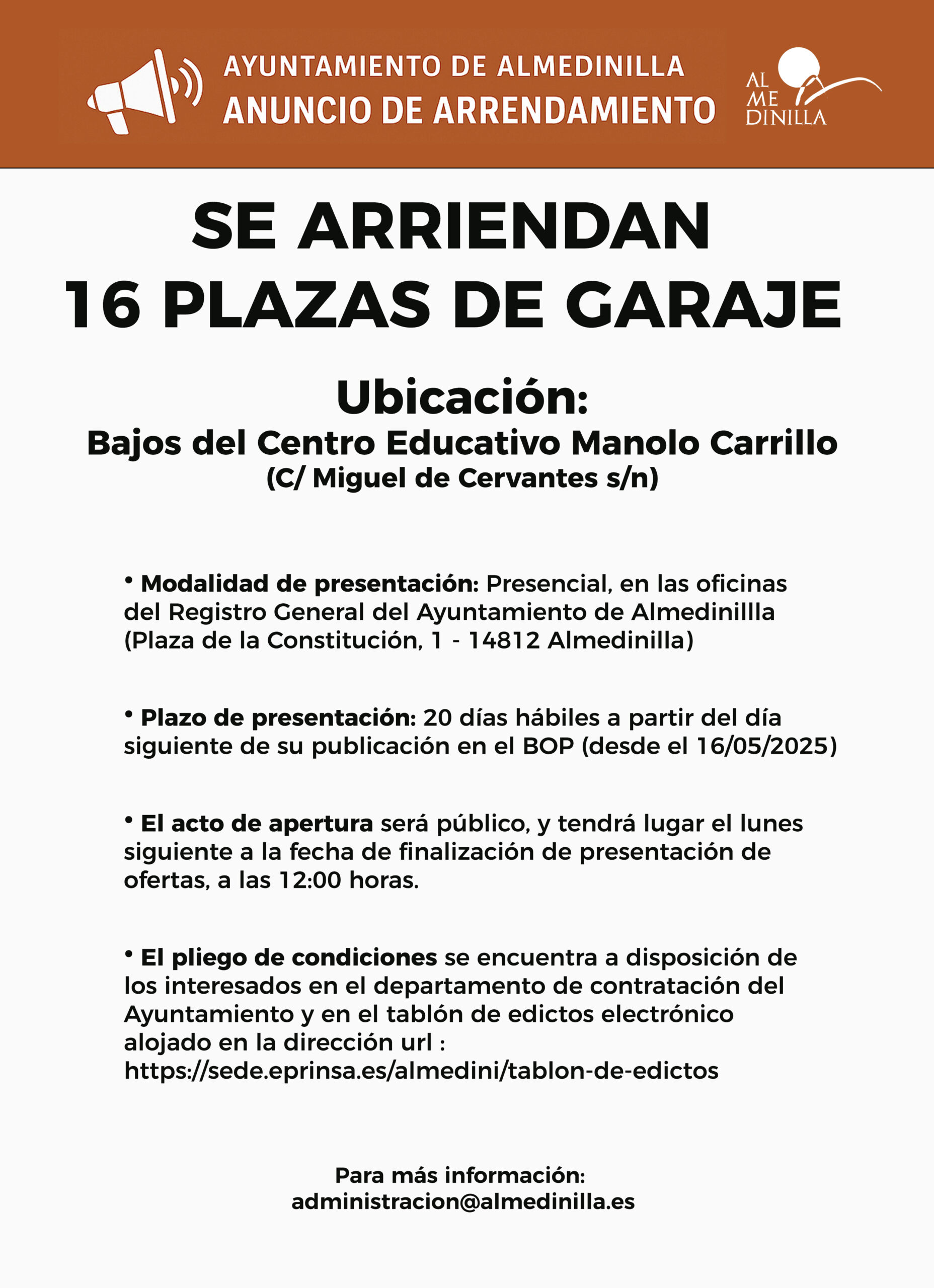 Arrendamiento plazas garaje