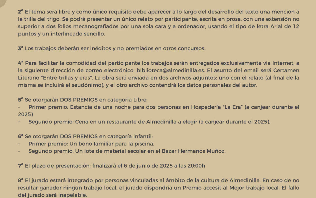 Certamen Literario de Relatos Cortos «Evocando al pasado: Entre trillas y eras»